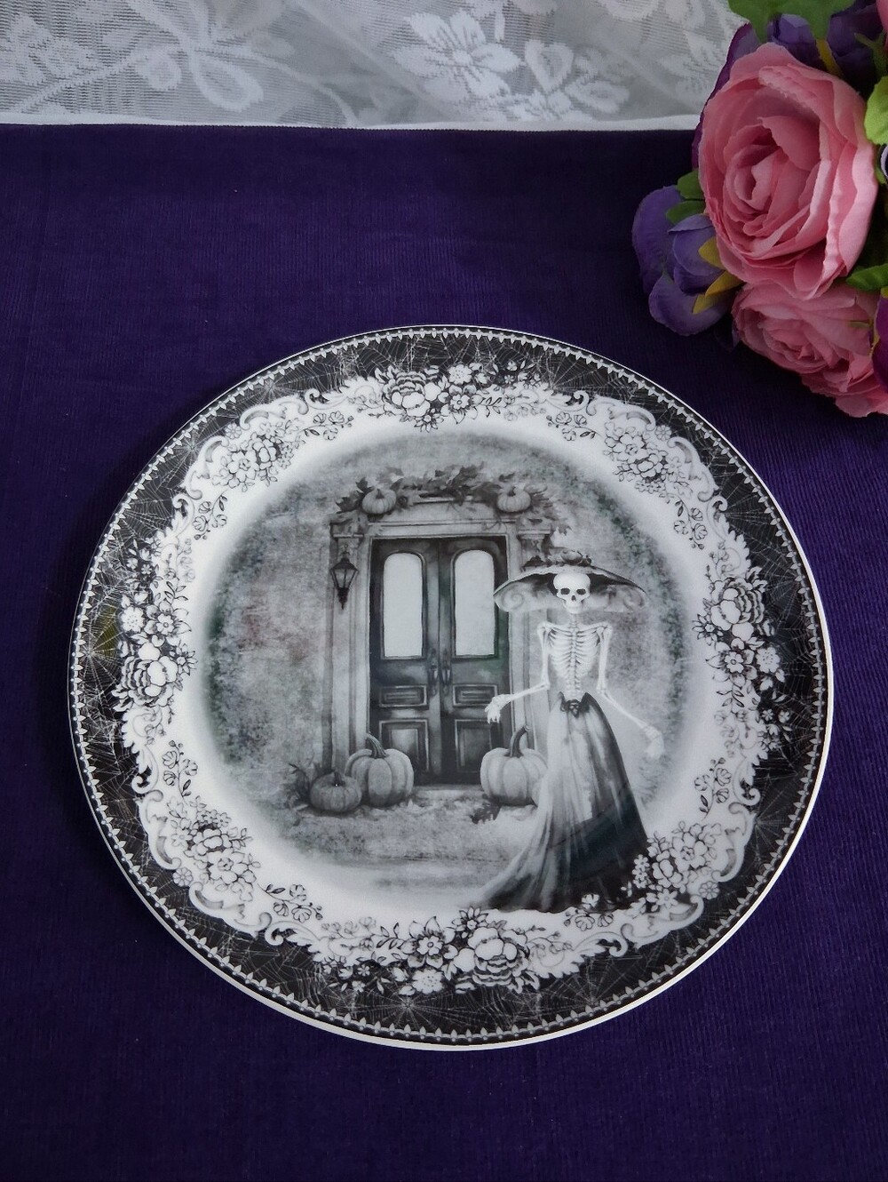 Spooky Halloween Catrina Skeleton Lady Plate 7.5" Haunted House